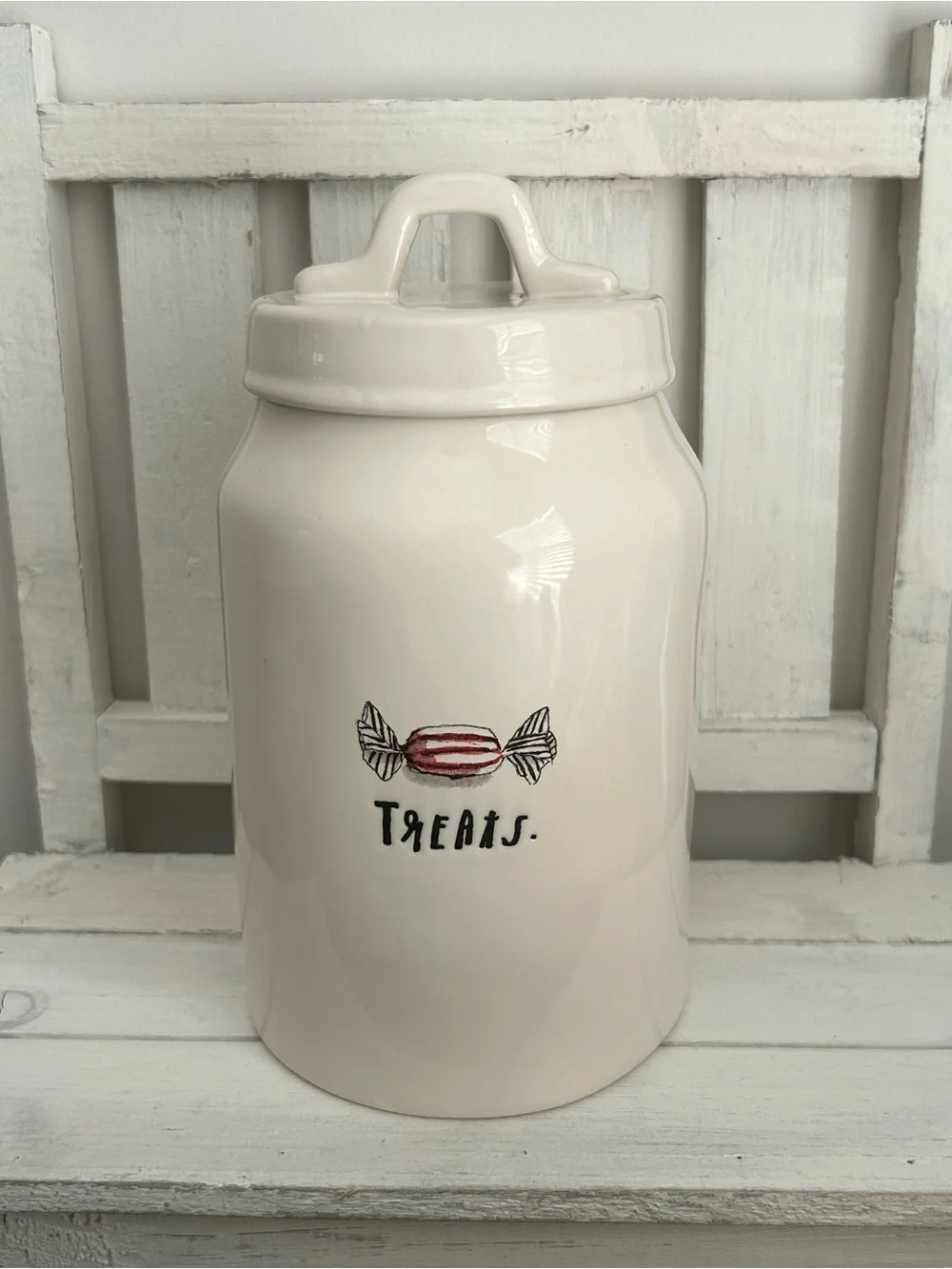 Rae Dunn Peppermint Treats Canister